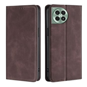 Чехол-книжка в стиле Retro мягкое покрытие Skin Feel деловой дизайн на OnePlus Ace 3 Pro 5G - темно-коричневый