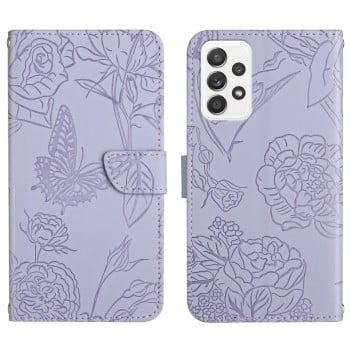 Чехол-книжка Butterfly Peony Embossed для Samsung Galaxy A23 4G - фиолетовый