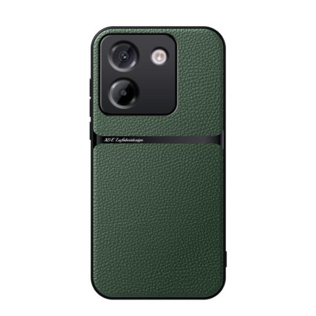 Противоударный чехол Litchi Leather Magnetic Full Coverage Shockproof на Xiaomi Poco M7 Pro 5G - зеленый