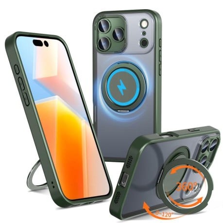 Чехол Kalebol с подставкой 360 и MagSafe на iPhone 17 Pro - зеленый