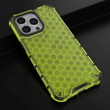 Противоударный чехол Honeycomb with Neck Lanyard для iPhone 13 Pro - зеленый