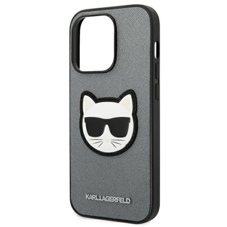 Оригінальний чохол Karl Lagerfeld Saffiano Choupette Head Patch для iPhone 14 Pro Max - silver