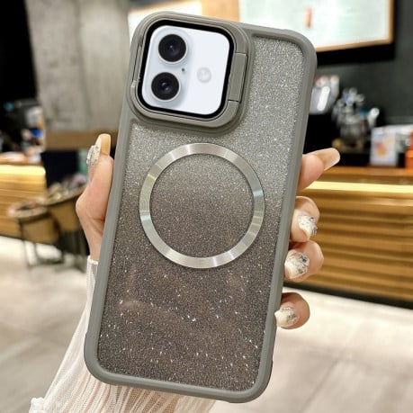 Чохол протиударний CD-grain Gradient Glitter Magsafe Acrylic Hybrid TPU для iPhone 16 - сірий