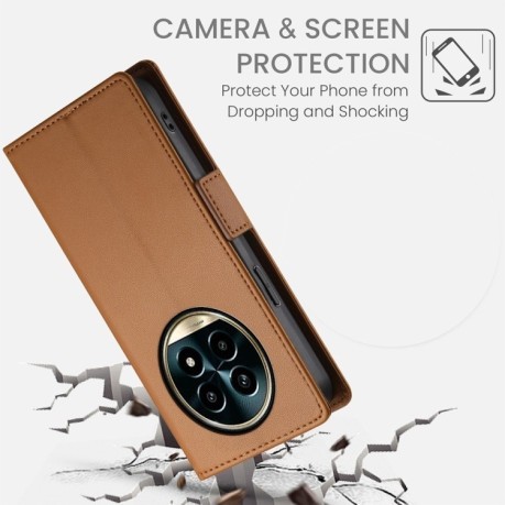Чехол-книжка Side Buckle Magnetic Frosted Leather для Realme 13 Pro / 13 Pro+ Global - коричневый