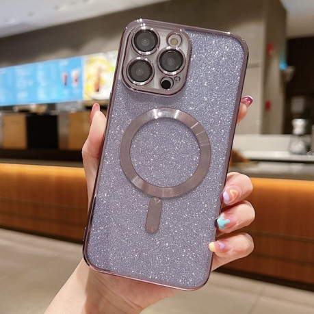 Протиударний чохол Glitter Electroplating MagSafe TPU для iPhone 16 Pro - фіолетовий