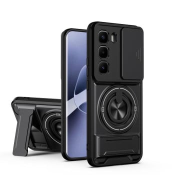 Противоударный чехол Lens Sliding Window Multifunctional Magnetic Shockproof со шторкой камеры для Infinix Hot 60 Pro+ 4G — чёрный