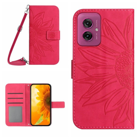 Чехол-книжка Skin Feel Sun Flower для Motorola Moto G55 5G - пурпурно-красный