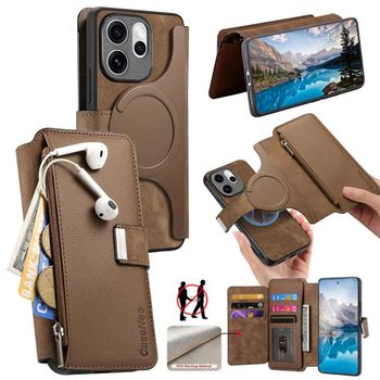 Чохол-книжка CaseNeo MagSafe RFID Anti-theft Zipper Wallet Retro Leather на OPPO Reno15 Pro 5G Global — коричневий