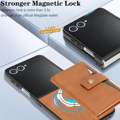 Чохол Kalebol Magnetic Button з кишенькою на карт та MagSafe на Samsung Galaxy Filp 7 - коричневий