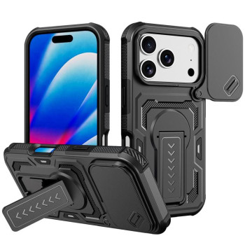 Чехол Escase со шторкой камеры и скрытым держателем на iPhone 18 Pro Max — чёрный