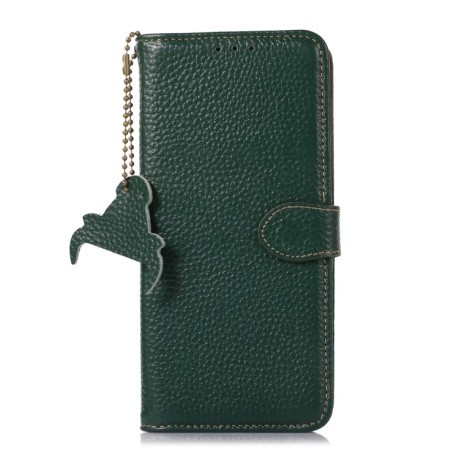 Шкіряний чохол-книжка KHAZNEH Genuine Leather RFID для Xiaomi Redmi Note 14 4G - зелений