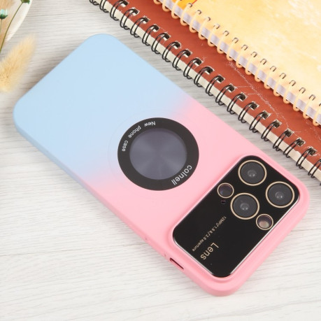 Противоударный чехол Gradient Silicone Shockproof Magsafe для iPhone 15 Plus - розово-синий