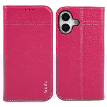 Чехол-книжка GEBEI Top-grain Horizontal Flip Leather для iPhone 17 — розово-красный