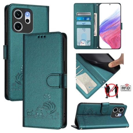 Чехол-книжка Cat Embossing Pattern на OPPO Reno14 F 5G - Green