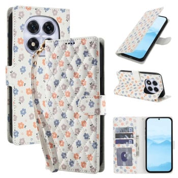 Чохол книжка Flower Pattern Buckle Leather with Lanyard з квітами та ремінцем на Xiaomi Redmi Note 15 4G / 5G /Poco M8 164mm — синій з квітковий