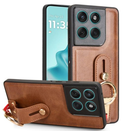 Протиударний чохол Wristband Leather Back на Motorola Edge 60 Fusion - коричневий