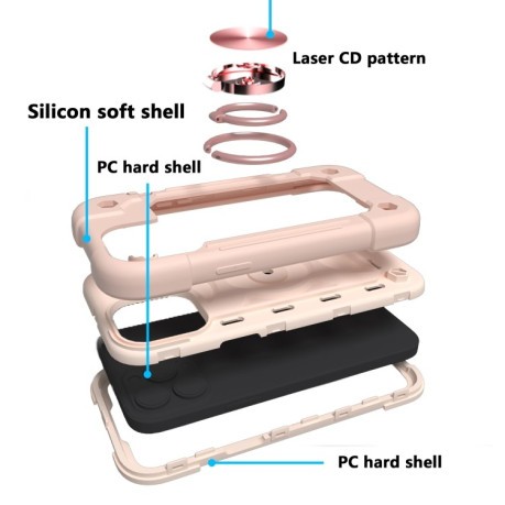Противоударный чехол Silicone with Dual-Ring Holder для iPhone 14/13 - розовое золото
