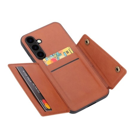 Противоударный чехол Double Buckle для Samsung Galaxy S25 5G - коричневый