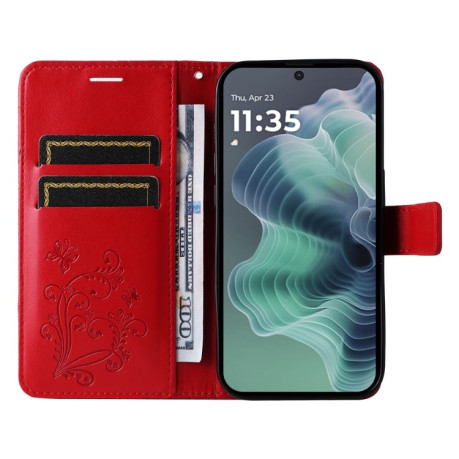 Чехол-книжка Embossed Butterfly для Motorola Moto G35 - красный