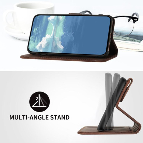 Чехол-книжка Line Pattern Skin Feel Leather для Xiaomi Poco F7 - кофейный
