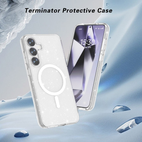 Протиударний чохол Terminator Style Transparent MagSafe Magnetic  для Samsung Galaxy S25+ 5G - Glitter White