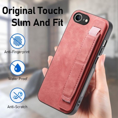 Противоударный чехол Wristband Leather Back для iPhone 16e - розовый