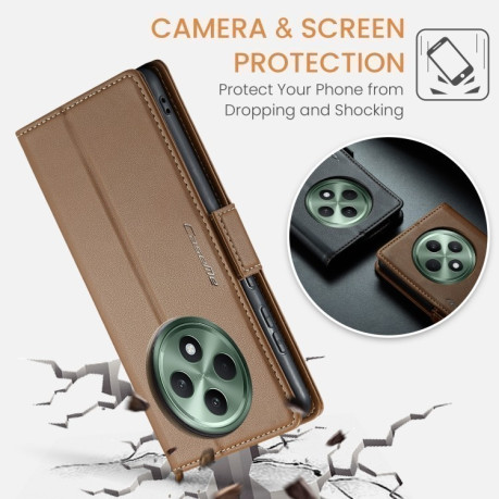 Чехол-книжка CaseMe 023 Butterfly Buckle Litchi Texture RFID Anti-theft Leather для OPPO Reno12 F/12 FS 5G - коричневый