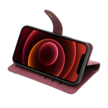 Чехол-книжка Copper Buckle Craft для iPhone 12 Pro - винно-красный