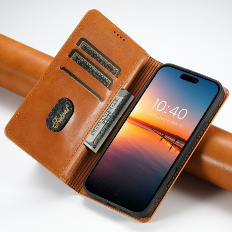 Протиударний чохол Suteni H02 Leather Wallet Stand для iPhone 16 Pro - хакі