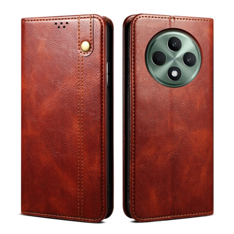 Чехол-книжка Simple Wax Crazy Horse для OPPO Reno12 F/12 FS 5G - коричневый