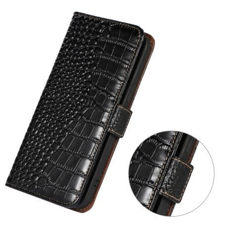 Кожаный чехол-книжка Crocodile Top Layer на  iPhone 14 Pro Max - черный