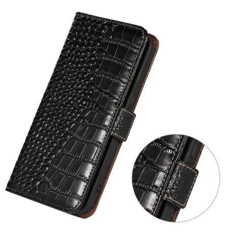 Шкіряний чохол-книжка Crocodile Top Layer для Samsung Galaxy A55 5G - чорний