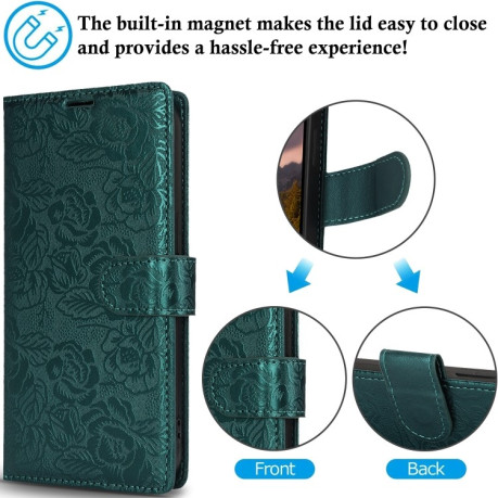 Чехол-книжка Peony Flowers Imprint Leather на Samsung Galaxy A36 - зеленый