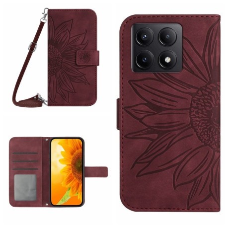 Чехол-книжка Skin Feel Sun Flower для Xiaomi 14T Pro 5G Global - винно-красный