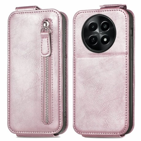 Чехол Cross Leather Ring Vertical Zipper Wallet для Realme 12 - розовый