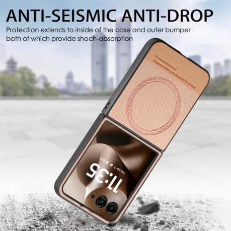 Чехол Twill Fabric Leather Skin Magnetic для Motorola Razr 60 Ultra - рожевий