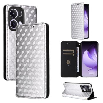 Чохол-книжка Cubic Grid Flip Leather для OPPO Reno13 Pro 5G - сріблястий