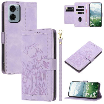 Чехол-книжка Tulips Embossed Leather для Motorola Moto G05 - фиолетовый