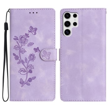 Чехол-книжка Flower Butterfly Embossing для Samsung Galaxy S25 Ultra 5G - фиолетовый