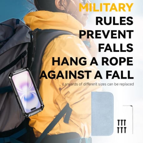 Противоударный чехол R-JUST Metal + Silicone + Tempered Glass Life Waterproof на iPhone 17 - черный