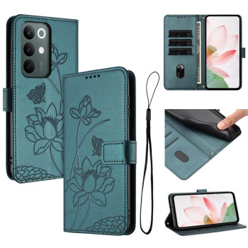 Чехол-книжка Escase с тиснением лотоса и шнурком на Realme C100 / C100i / C100x 4G — тёмно-зелёный