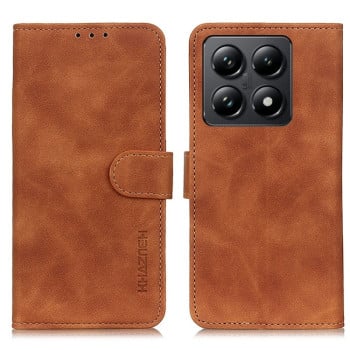 Чехол-книжка KHAZNEH с матовой фактурой Cowhide и магнитным хлястиком на Xiaomi 14T Pro - коричневый