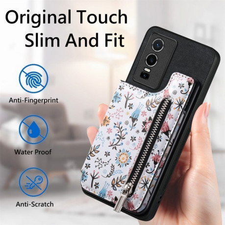 Протиударний чохол Retro Painted Zipper Wallet для Vivo Y76 5G - чорний