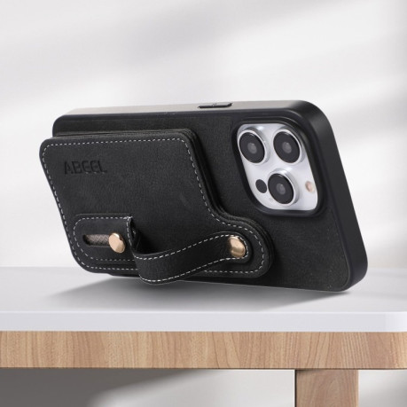 Протиударний чохол ABEEL Litchi Texture Card Bag для iPhone 15 Pro Max - чорний