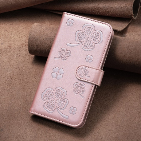 Чехол-книжка Four-leaf Clasp Embossed на Samsung Galaxy S24 FE 5G - розовый