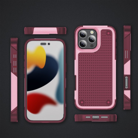 Протиударний чохол PC + TPU Shockproof Protective для iPhone 16 Pro - Pink+Dark Red