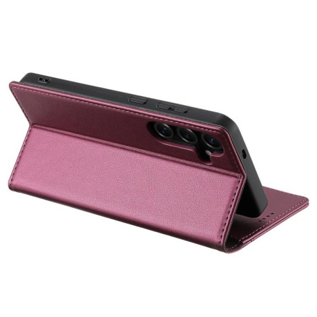 Чохол-книжка N.BEKUS P3 RFID Stitching з кишенькою на карток на Samsung Galaxy S25 FE 5G - винно-червоний