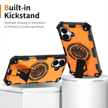 Противоударный чехол Shockproof Kickstand Metallic Shaft MagSafe на iPhone 17 - оранжевый