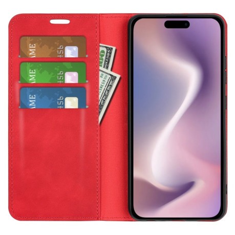 Чехол-книжка Retro Skin Feel Business Magnetic на iPhone 16 - красный