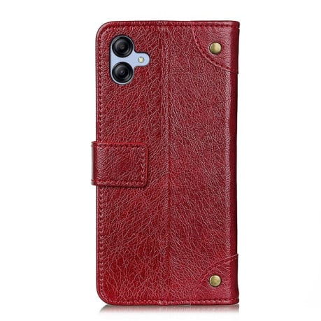 Чехол-книжка Copper Buckle Nappa для Samsung Galaxy A05 - винно-красный